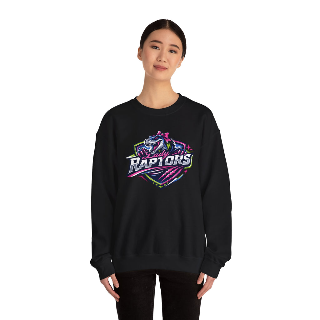 Lady Raptors Crewneck Sweatshirt — Neon Dinosaur Sports Logo