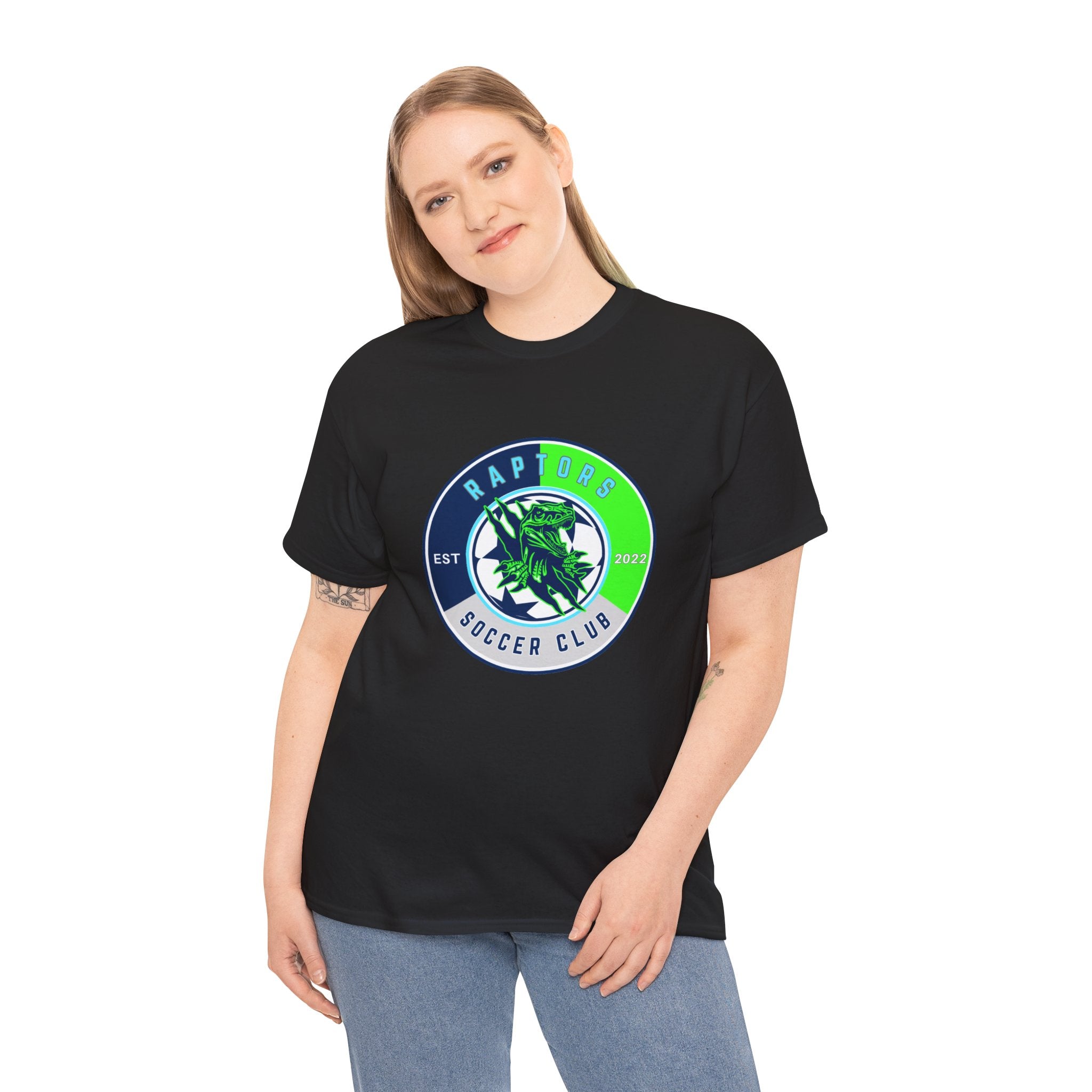 Raptors Soccer Club Logo Tee — Est. 2027 Neon Green & Blue