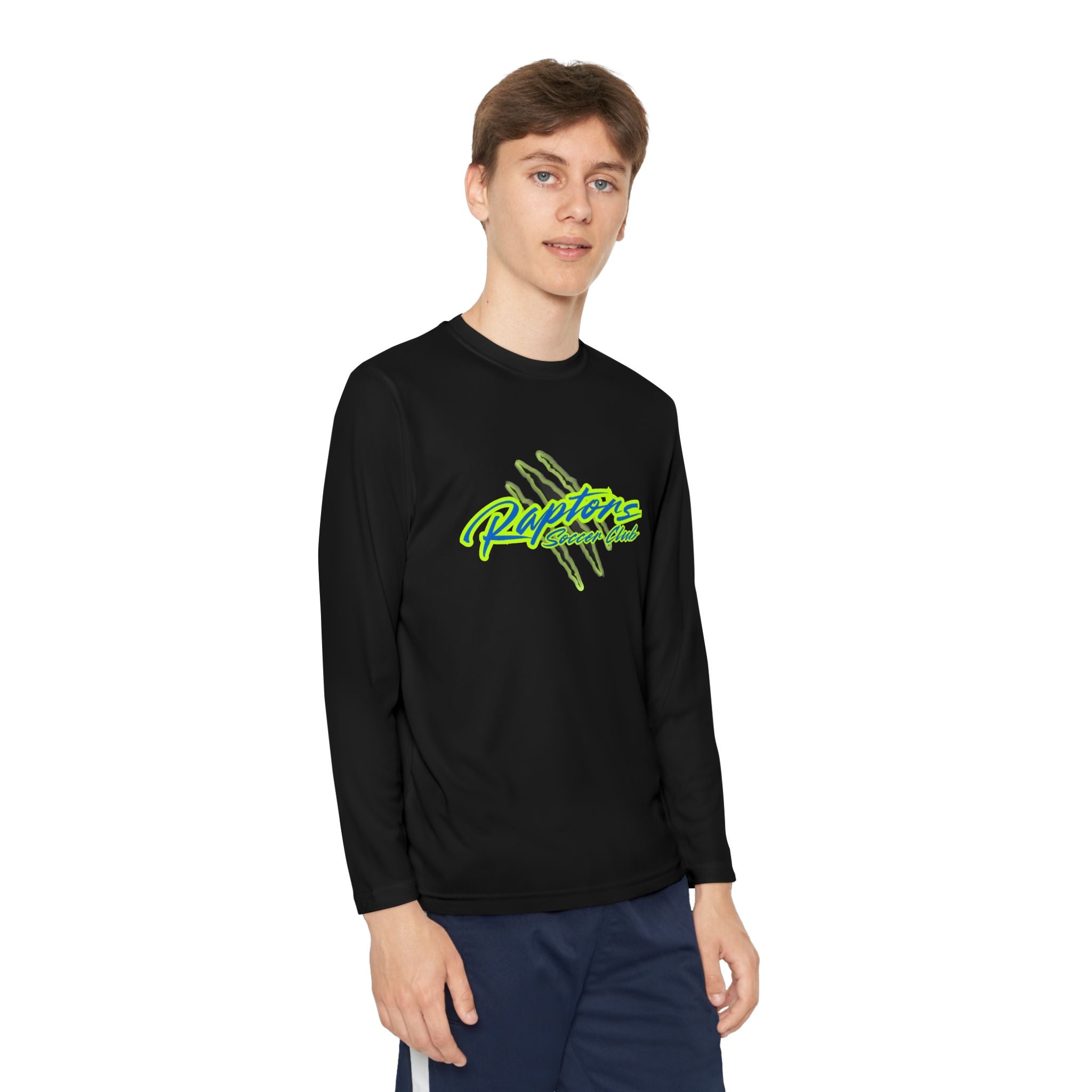 Youth Long Sleeve Tee - "Raptors Club" Neon Script with Claw Marks