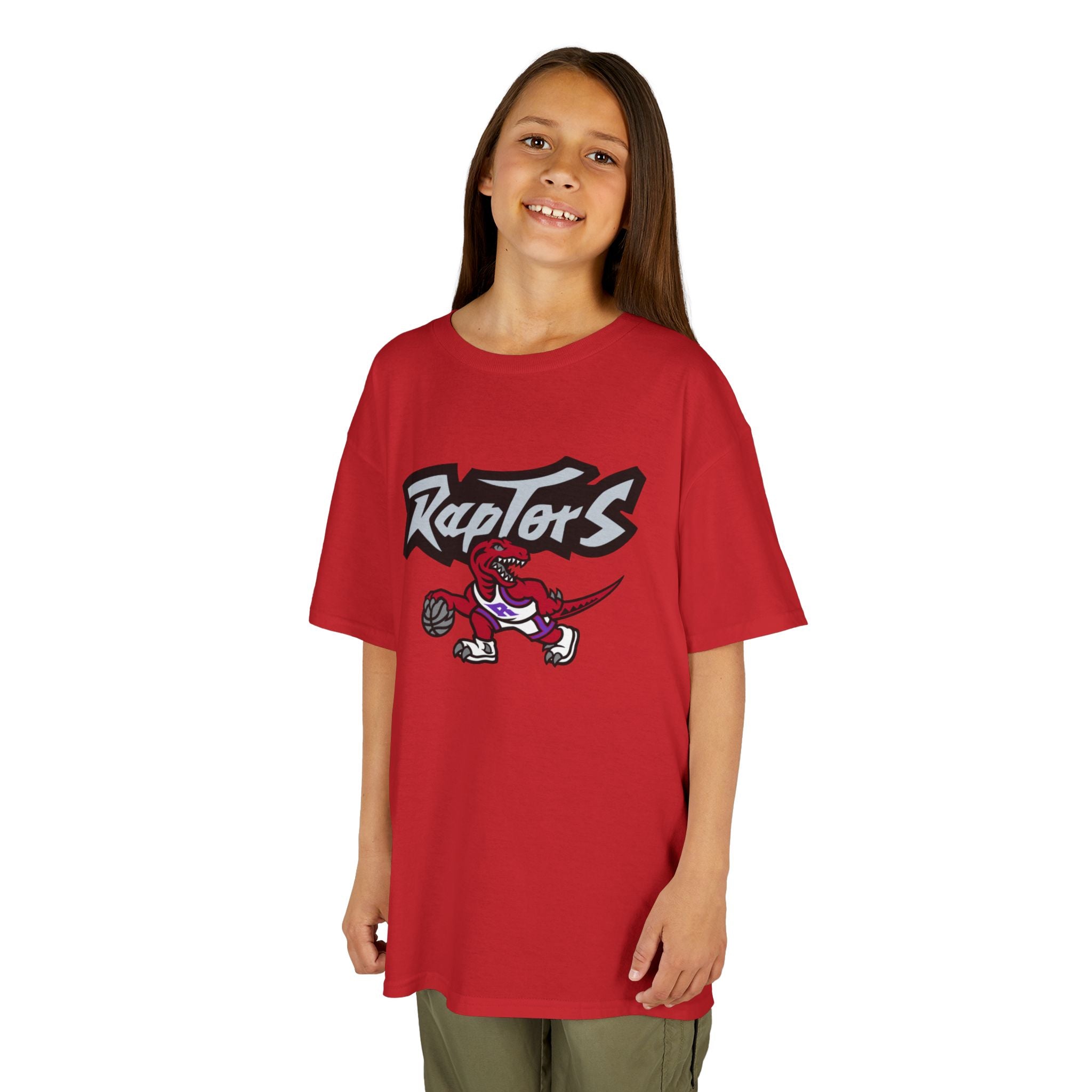 Kids Raptors Basketball T‑Shirt — Youth Dino Mascot Sport Tee