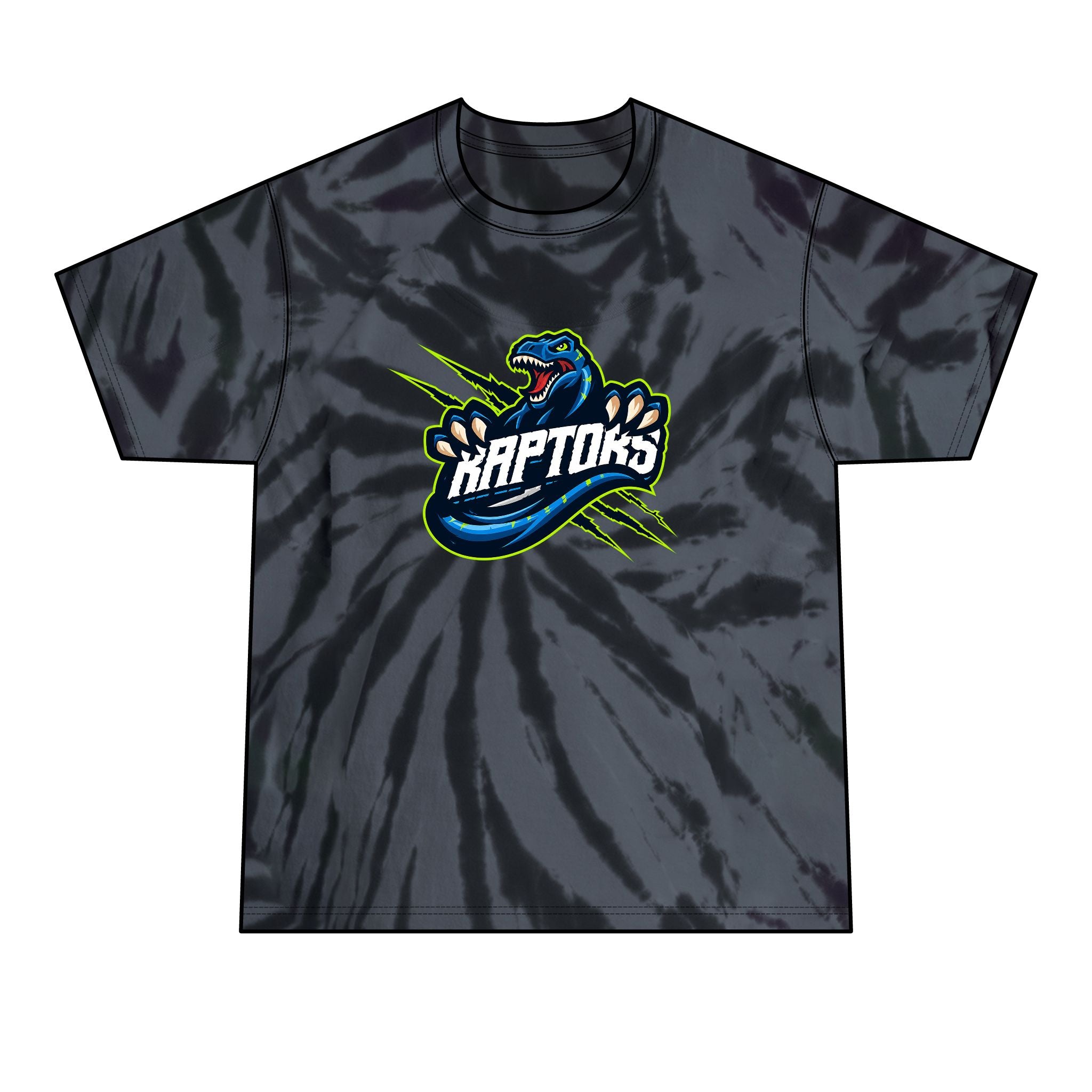 Raptors Tie-Dye T‑Shirt — Mens Black Spiral Logo Tee