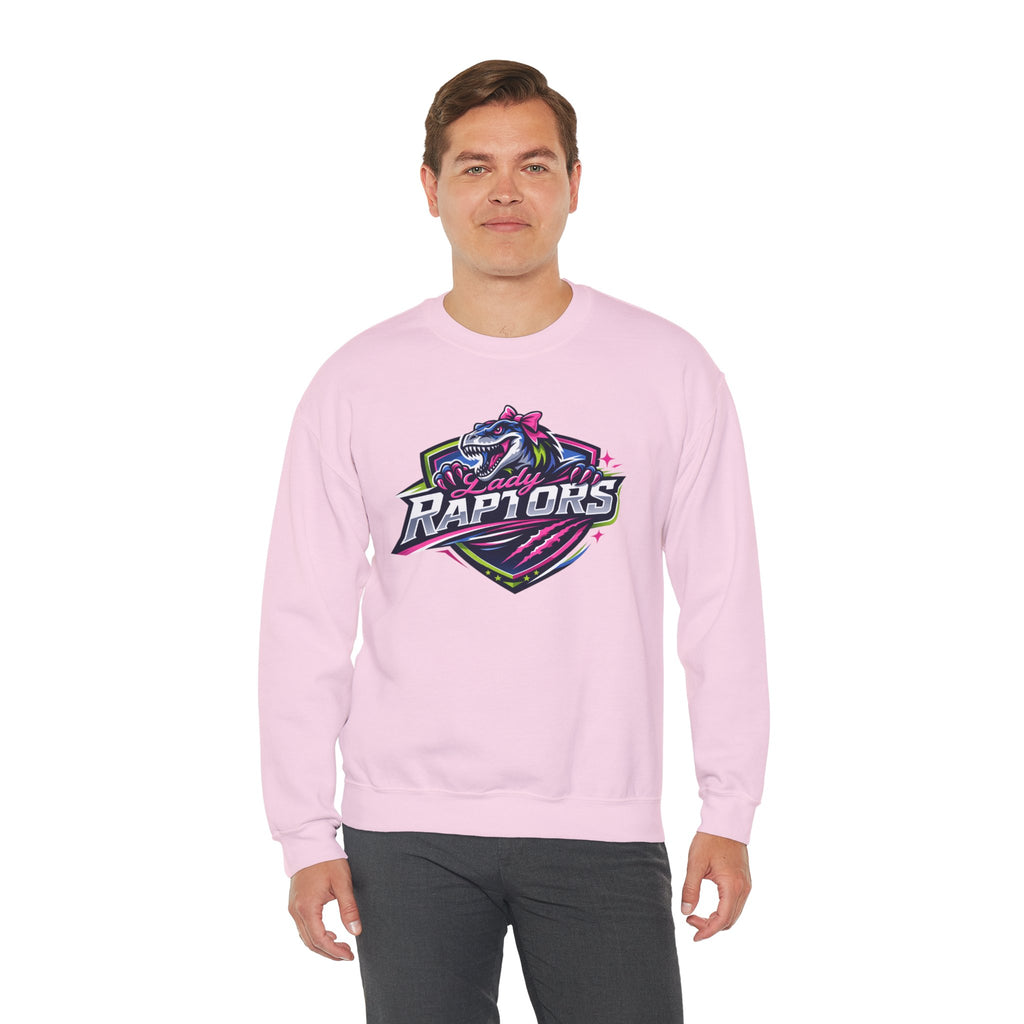 Lady Raptors Crewneck Sweatshirt — Neon Dinosaur Sports Logo