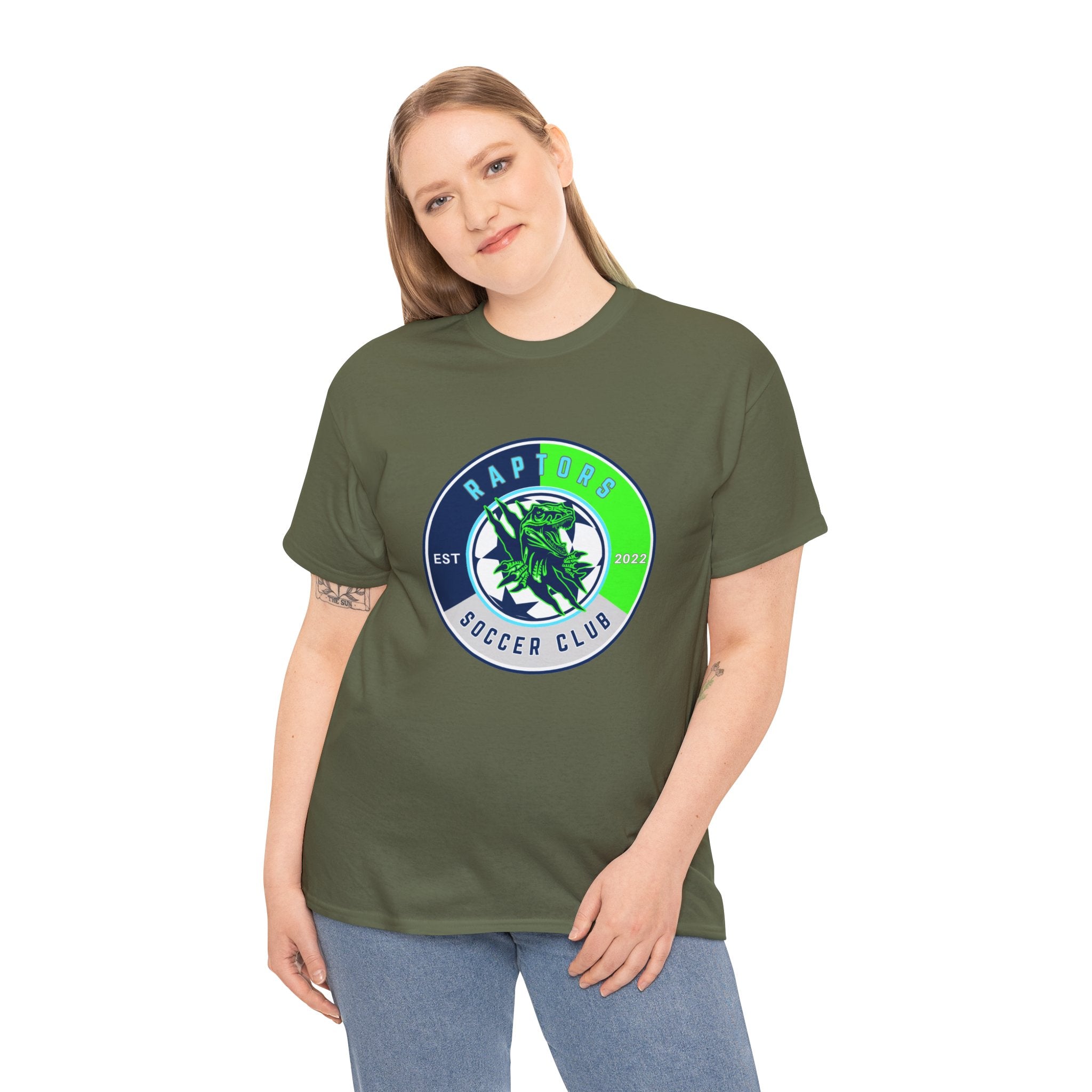 Raptors Soccer Club Logo Tee — Est. 2027 Neon Green & Blue