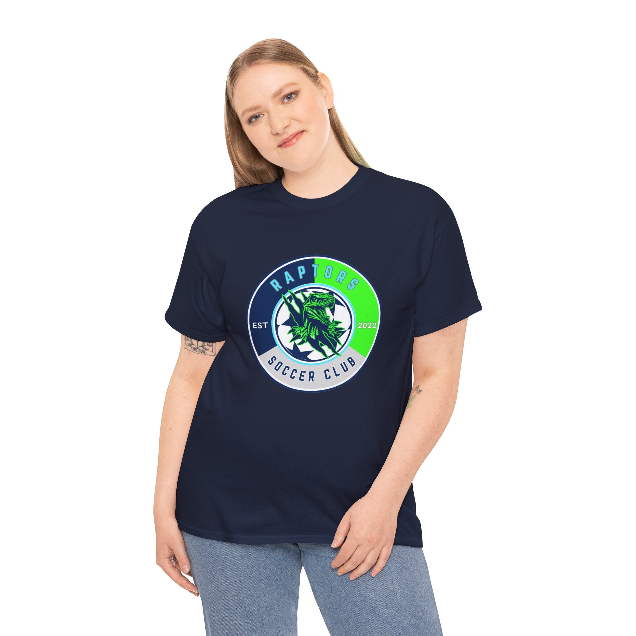 Raptors Soccer Club Logo Tee — Est. 2027 Neon Green & Blue